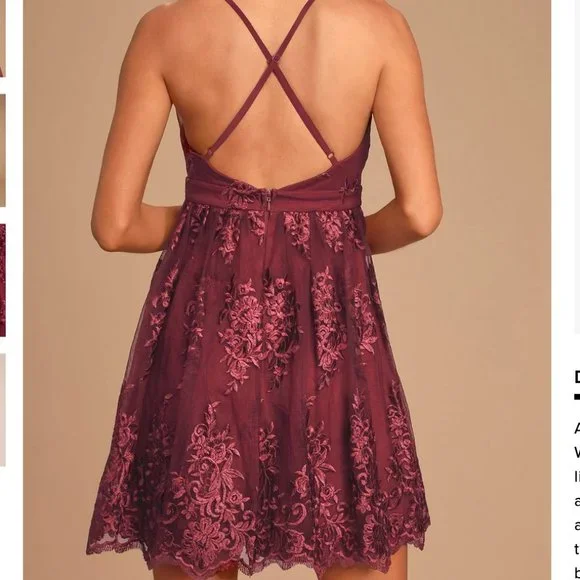 NWT Lulus A Love to Remember Wine Red Lace Backless Skater Dress - Size XS - Picture 3 of 11
